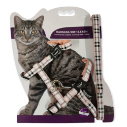 animallparadise Pink plaid harness + leash, adjustable for cats, 120 cm. Harness