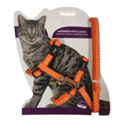 animallparadise Harness + leash 120 cm, orange polka dots, Adjustable, for cat. Harness