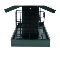 Alimentador de silo 2 em 1, sementes e blocos, verde, composto de madeira, para aves AP-FL-110321 Alimentadores de aves ao ar...