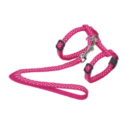 animallparadise Harness + lead 120 cm, Fuchsia polka dots, Adjustable, for cat. Harness
