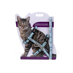 animallparadise Harness + leash 120 cm, blue tartan, Adjustable, for cat. Harness