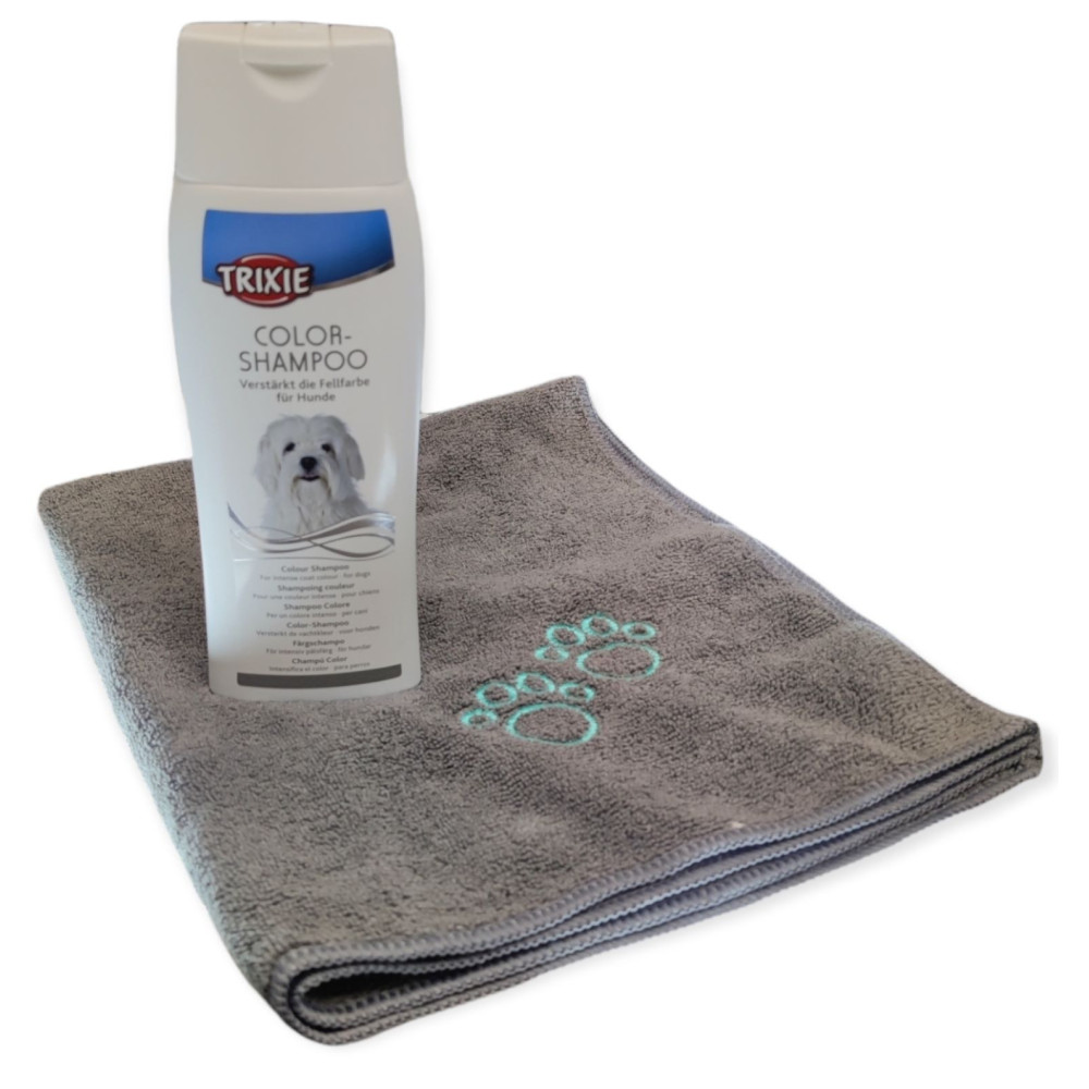 animallparadise Shampoing spécial poils blancs 250ml et serviette microfibre pour chien. Shampoing