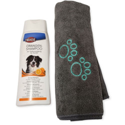 animallparadise Shampoing à l'orange 250ml et serviette en microfibre pour chien Shampoing