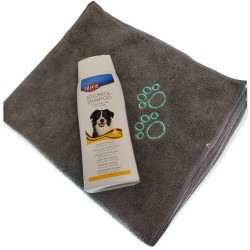 animallparadise Shampoing à l'huile de jojoba 250ml et serviette en microfibre, pour chien Shampoing