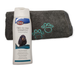 animallparadise Shampoing 250 ml, 2 en 1 et serviette en microfibre, pour chien Shampoing