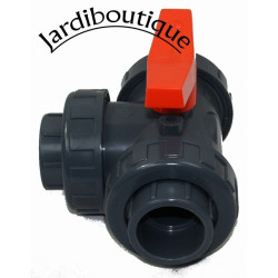 PVC ventiel, 3-weg "T" Diameter 50 mm. jardiboutique JB-IN-S338050VT Zwembadventiel