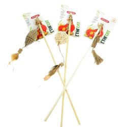 animallparadise 3 cannes à pêche en bambou, jouet carton, rotin et Matatabi, pour chat Cannes à pêche et plumes