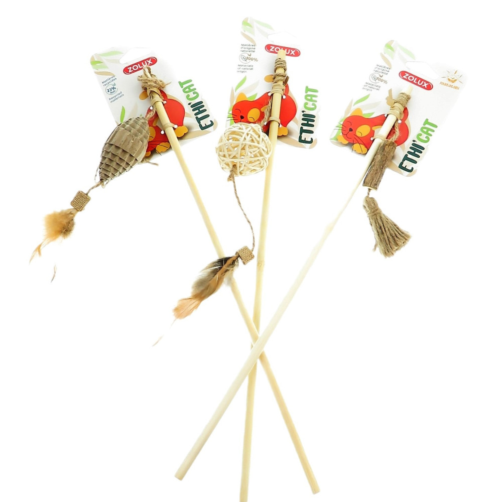 animallparadise 3 bamboo fishing rods, cardboard toy, rattan and Matatabi, for cats Fishing rods and feathers