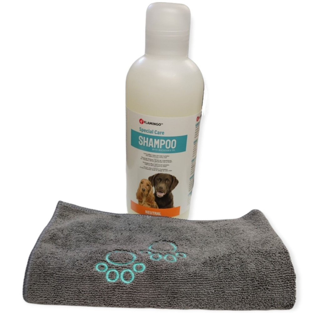 animallparadise Shampoing neutre 1L avec serviette en microfibre pour chien Shampoing