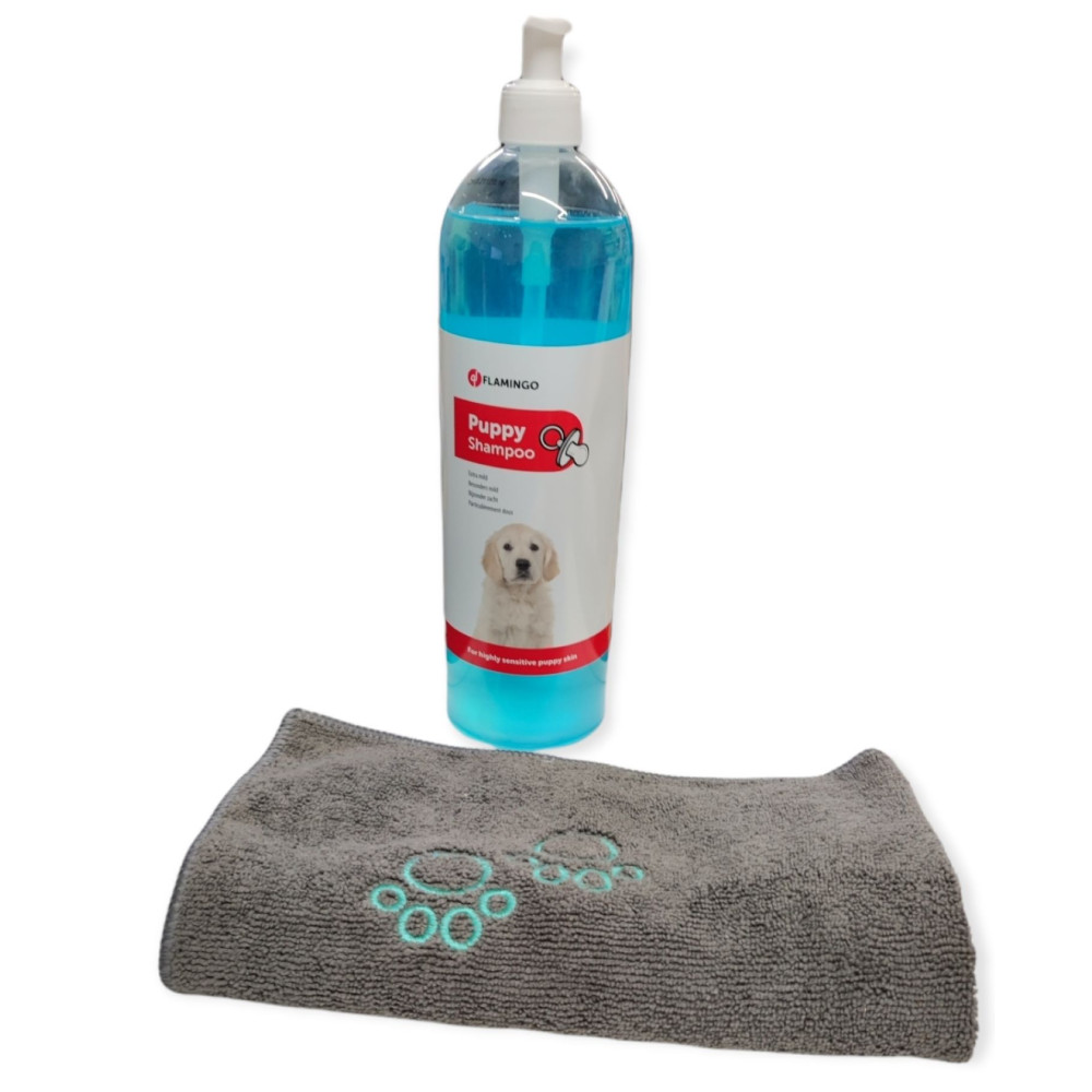 animallparadise Shampoing 1Litre avec une serviette en microfibre pour chiot Shampoing