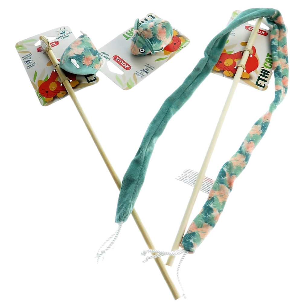 animallparadise 2 fishing rods and 1 mouse green sheet fabric, cat toy Fishing rods and feathers
