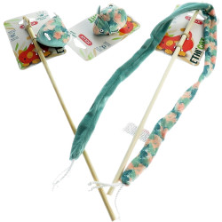 animallparadise 2 fishing rods and 1 mouse green sheet fabric, cat toy Fishing rods and feathers