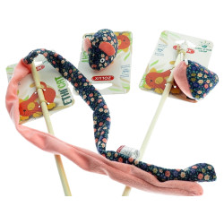 animallparadise 2 fishing rods and 1 mouse pink flower fabric, cat toy Fishing rods and feathers