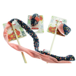 animallparadise 2 fishing rods and 1 mouse pink flower fabric, cat toy Fishing rods and feathers