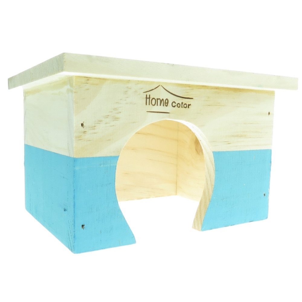 animallparadise Maison en bois rectangulaire, bleu, 18 x 14 x 11 cm pour rongeur Accessoire de cage