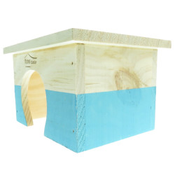 Casa de madeira rectangular, azul, 18 x 14 x 11 cm para roedores AP-ZO-209761 Acessórios de gaiola