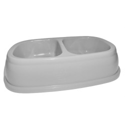animallparadise Double bowl 2 x 400 ml, grey plastic, for dogs Bowl, double bowl