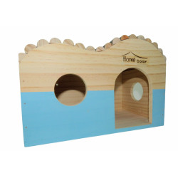 animallparadise Rectangular wooden house, half round roof, blue, 29.5 cm x 18 cm H 20 cm for rodents Cage accessory