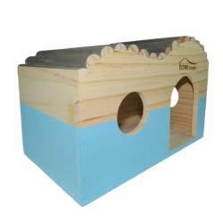 Casa de madeira rectangular, meio telhado redondo, azul, 29,5 cm x 18 cm H 20 cm para roedores AP-ZO-209767 Acessórios de gaiola