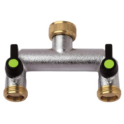Jardiboutique Brass valve 2 outlets, between thread 3/4 outlet 3/4 Garden faucet