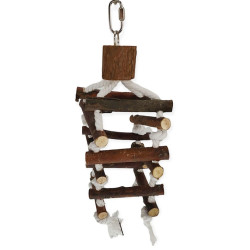 Torre de escada de corda, madeira de casca de árvore, 32cm, para pássaros. AP-TR-5886 Brinquedos