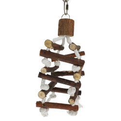 Torre de escada de corda, madeira de casca de árvore, 32cm, para pássaros. AP-TR-5886 Brinquedos