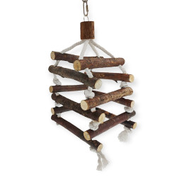 Torre de escada de corda, madeira de casca de árvore, 40cm, para pássaros. AP-TR-5887 Brinquedos