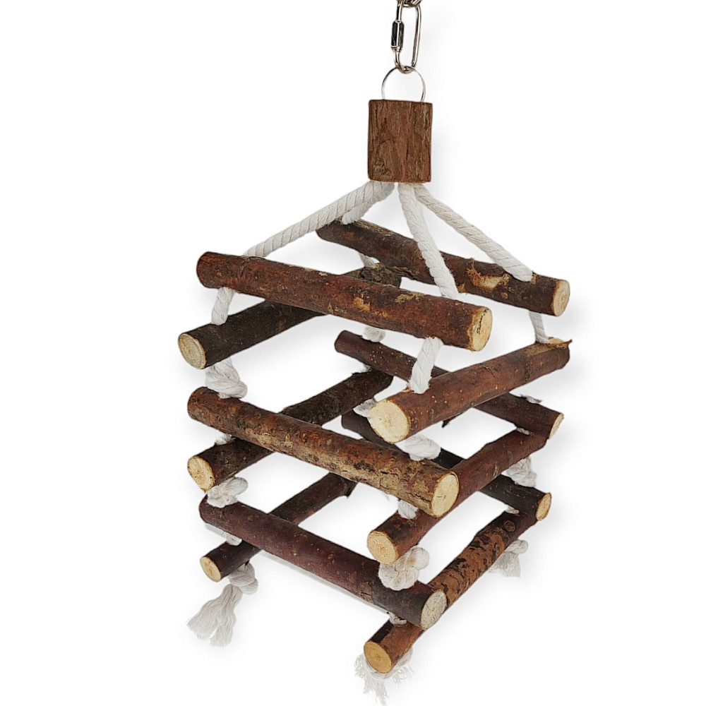 animallparadise Torre con scala di corda, legno di corteccia, 40cm, per uccelli. AP-TR-5887 Giocattoli