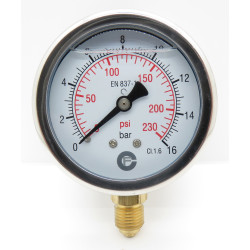 Manómetro de silicone 1/4 polegadas ø 6,3 cm de 0 a 16 bar JB-002490063016 Medidor de pressão