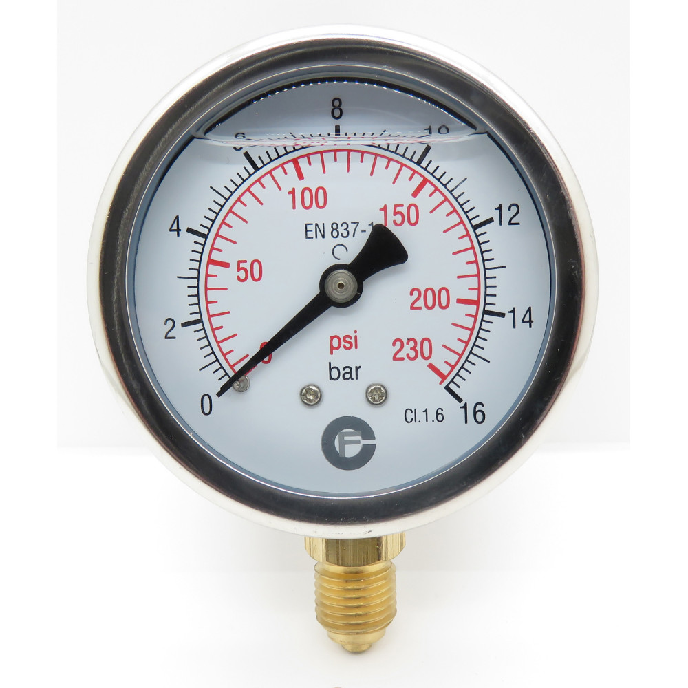 jardiboutique Silicone pressure gauge 1/4 inch ø 6.3 cm from 0 to 16 bar Pressure gauge
