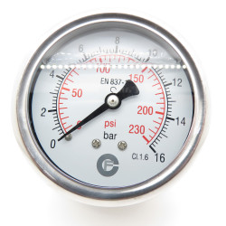 Manómetro de pressão axial em silicone - 1/4 polegadas ø 6,3 cm e 0 a 16 bar JB-2002480063016 Medidor de pressão