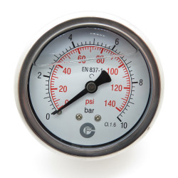 Manómetro de pressão axial em silicone - 1/4 polegadas ø 6,3 cm e 0 a 10 bar JB-2002480063010 Medidor de pressão