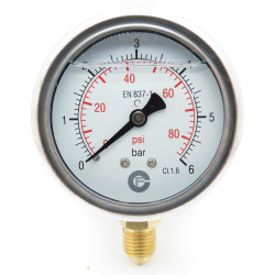 Manómetro de silicone 1/4 polegadas ø 6,3 cm de 0 a 6 bar JB-2002490063006 Medidor de pressão