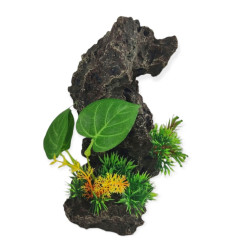animallparadise Decorazione roccia grigia + piante13 x 12 x H 21cm, acquario. AP-FL-410119 Roché pierre