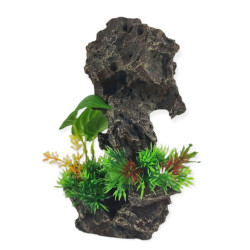 Dekoracja szara skała + rośliny13 x 12 x H 21cm, akwarium. AP-FL-410119 animallparadise