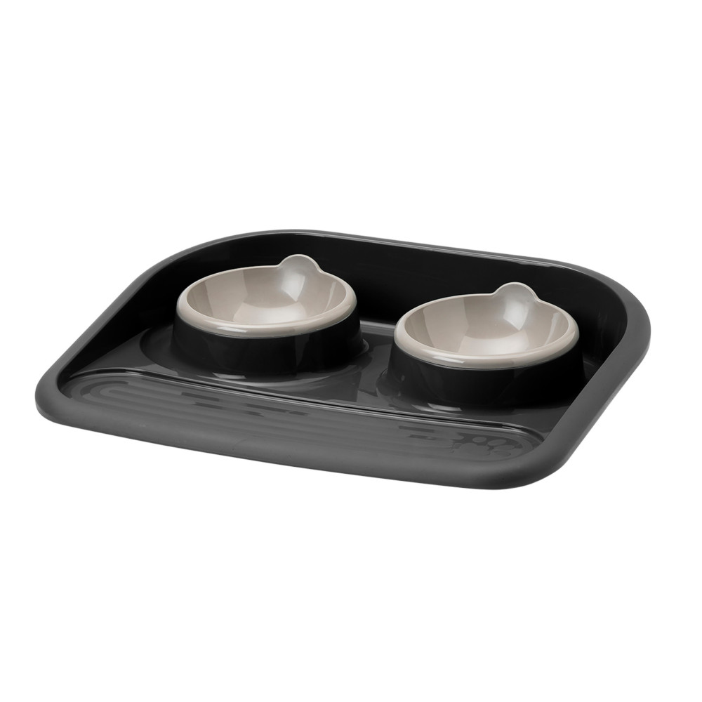 savic Meal tray 2 x 300 ML, black for dog or cat Bowl, double bowl