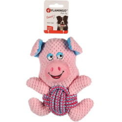 Flamingo Spielzeug Rosa Schweinchen mit Seil Länge 21 cm für Hunde FL-521987 Seilspiele für Hunde