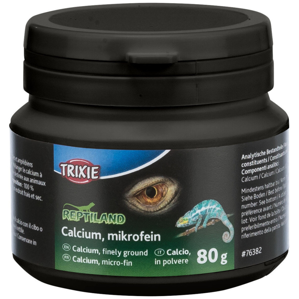 Trixie Calcium, micro-fin adapté aux reptiles herbivores, carnivores et amphibiens 80g Nourriture