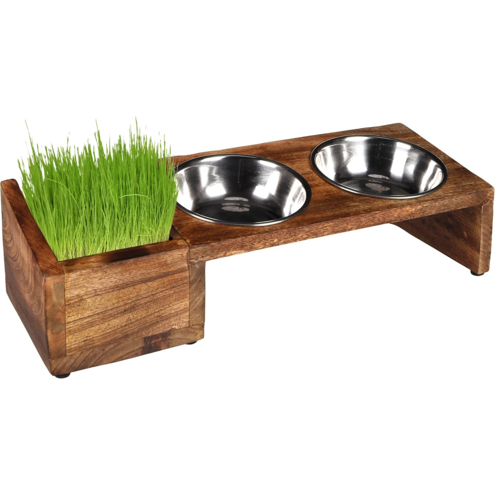 Cat bowls with wooden stand and catnip tray, 42 cm, for cats FL-561