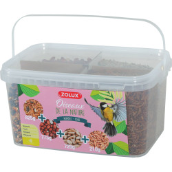 Mistura Premium 4 variedades de sementes e minhocas de refeição, balde de 2,5 kg para aves ZO-171037 Semente alimentar