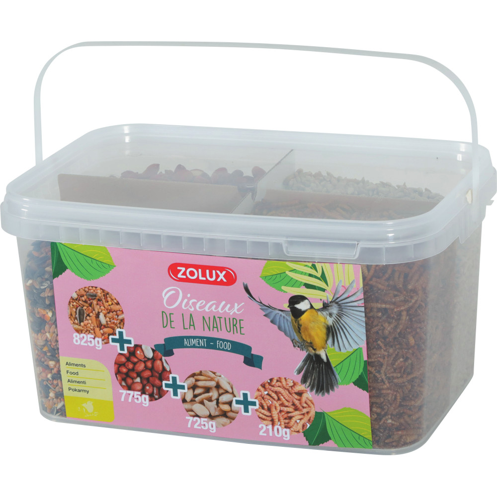 ZO-171037 zolux Mezcla Premium 4 variedades de semillas y gusanos de la harina, cubo de 2,5 kg para pájaros Alimentos para se...