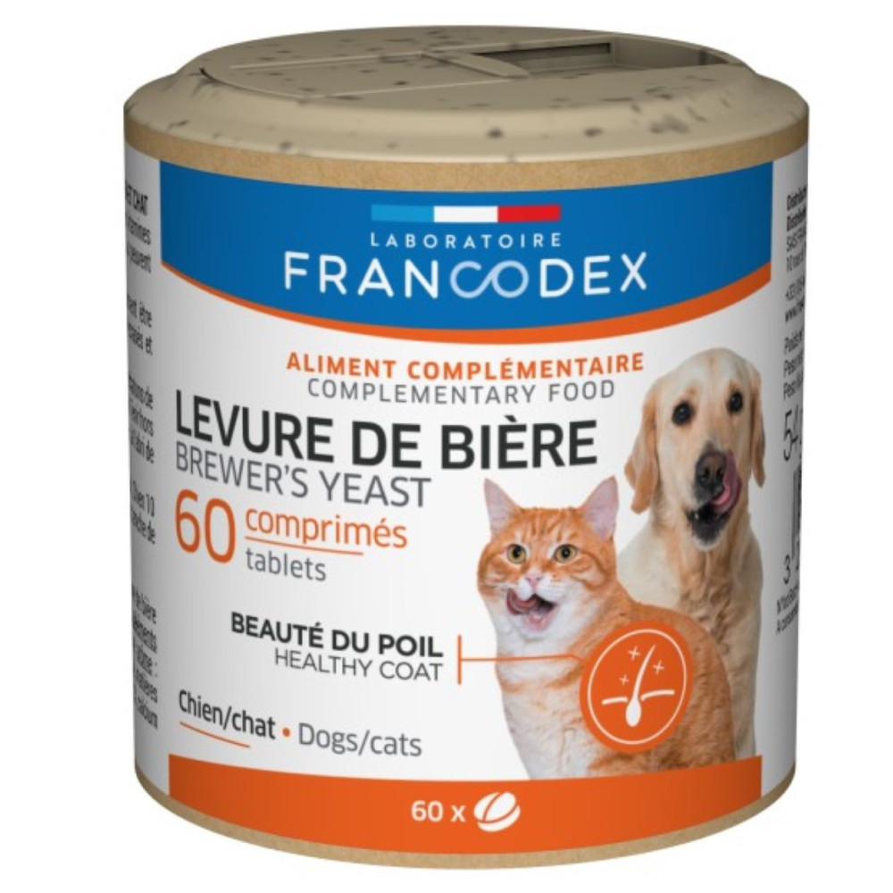 Francodex Lievito di birra Per cani e gatti, scatola da 60 compresse. FR-170385 Integratore alimentare