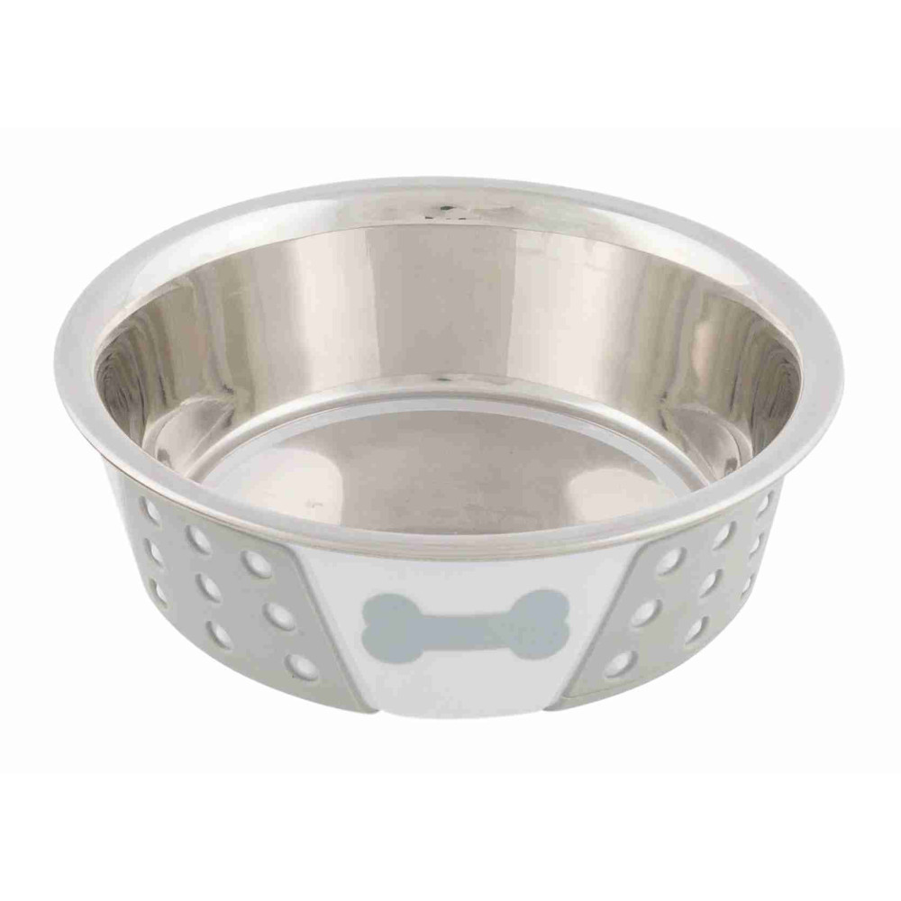 Taça de aço inoxidável com silicone e padrão, ø 14 cm 400 ml, para cão ou gato, TR-25255 Tigela, tigela