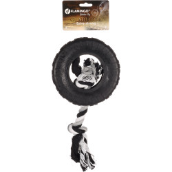 Flamingo Pet Products jouet caoutchouc gladiator pneu et corde 20 cm noir pour chien Jeux cordes pour chien