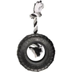 jouet caoutchouc gladiator pneu et corde 20 cm noir pour chien FL-518080 Flamingo Pet Products