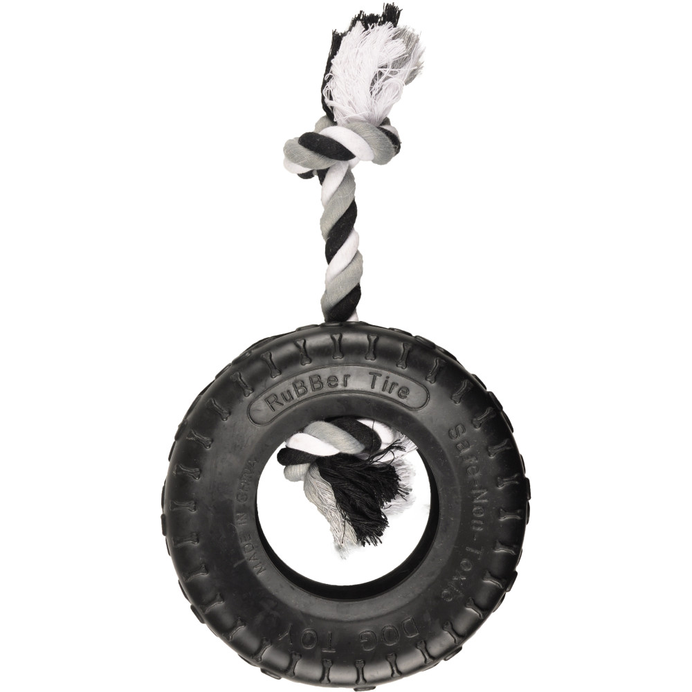jouet caoutchouc gladiator pneu et corde 20 cm noir pour chien FL-518080 Flamingo Pet Products