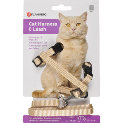 Flamingo 1.10 meter harness and leash for cats. beige color Harness