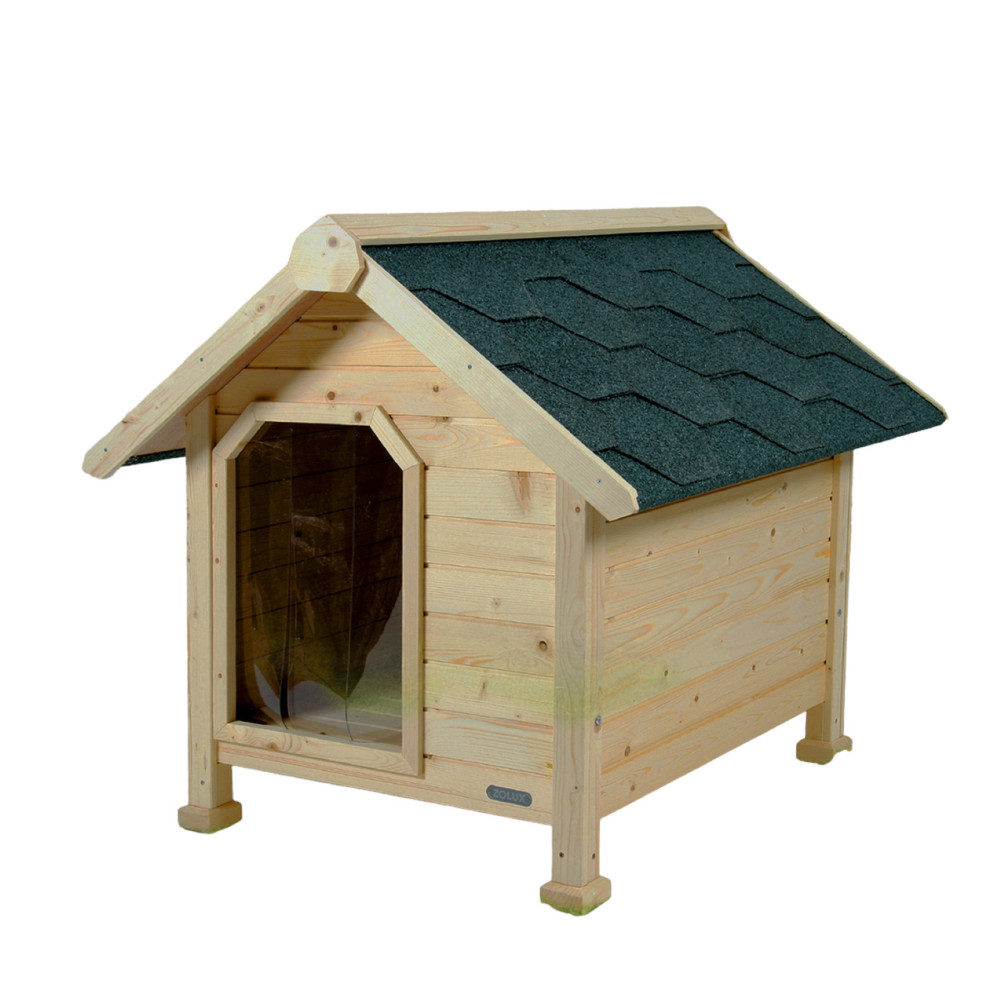 Casetta di legno per cani con balcone rialzato, Casa per cani con pavimento  sollevato e scale, Naturale - Costway