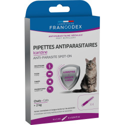 4 pipetas antiparasitárias Icardine para gatos com mais de 2 kg FR-176002 Controlo de pragas felinas