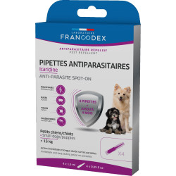 FR-176003 Francodex 4 Pipetas antiparasitarias Icaridine para cachorros y perros pequeños Pipetas para plaguicidas